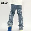 Mens Jeans Kakan High Street Washed Cat Beard Harlan Patch för män slitna Slim Fit Feet Pants K27G37 230801