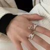 Cluster Rings 925 Sterling Silver Geometric White CZ For Women Men Simple Korean Fashion Open Adjustable Handmade Ring Couple Gifts