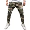 Calça Jeans Masculina Slim Fit Camuflagem Verde Exército Calças Denim Stretch Moda Masculina Bordado Skinny Pantalon Streetwear