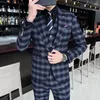 Männer Anzüge 2023 Jacke Weste Hosen Herbst Und Winter Drei-stück Anzug Koreanischen Stil Schlank Plaid