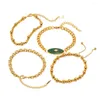 Lien Bracelets 18K Plaqué Or Texture Lumière De Luxe Rétro Incrusté Bracelet De Jade Africain Pour Les Femmes De Mode En Acier Inoxydable Perlé