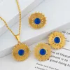 Necklace Earrings Set Dubai For Women African Fashion Zircon Round Pendant Rings Luxury Gold Plated Jewellery Party Gift