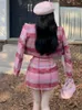 Casual Dresses Autumn And Winter Sweet Pink Fragrant Cotton Vintage Woolen Coat Set Women's High Waist Skirt Two Piece