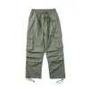 Calça Masculina TINT ERA Parachute Cargo Men Oversize Green Trousers Masculino Coreano Streetwear Hip Hop Solto Casual Algodão Estilo Safari