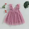 Abiti da ragazza FOCUSNORM 0-4Y Toddler Kids Princess Dress Sleeve Cherry / Floral / Dot Print Pizzo Tulle Farfalla 5 colori