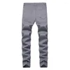 Hommes Jeans Hommes Plissé Patchwork Déchiré Biker Pour Homme Casual Slim Fit Distressed Gris Denim Pantalon Grande Taille