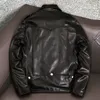 Neue Slim-Fit-Lederjacke für Herren – Kurzer Echtledermantel im Motorrad-Stil mit Umlegekragen