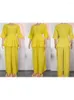 Etniska kläder 2 -stycken Set Africa kläder 2023 Afrikansk dashiki Fashion Yellow Green Suit Top and Trousers Pants Party for Women Outfits