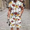 Herren -Trailsuiten Sommer Männer Shorts Set 3D Tropical Plant Blumen Print Hawaiian Hemd und Strand Feiertagskleidung zweiteilige Strandbekleidung