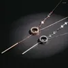 Pendentif Colliers Femmes Mode Long Chandail Chaîne Brillant Micro Cristal Rond Cercle Goutte Femelle À La Mode Collier Accessoires