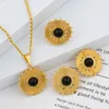 Necklace Earrings Set Dubai For Women African Fashion Zircon Round Pendant Rings Luxury Gold Plated Jewellery Party Gift