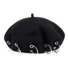 Gierige Rand Hoeden 2017 winter Hoeden nieuwe Harajuku Baretten Duisternis Gilr Punk Rock Stijl ijzeren ringen baret Cap 17e-eeuwse Blk Wollen Schilder cap J230802