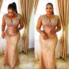 2023 Arabic Aso Ebi Champagne Mermaid Prom Dresses Beaded Crystals Sexy Evening Formal Party Second Reception Birthday Engagement Bridesmaid Gowns Dress Z166