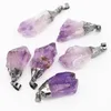 Pendant Necklaces Fashion Natural Gems Stone Raw Ore Amethysts Gun Black Pendants&Necklace Charms Purple Crystal 6pcs For Jewelry Making