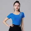 Stage Wear High-End Latin Dance Blouse Female Adult Modern Short-Sleeved Diamond National Standard Practice Clothes Summer