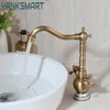 Bathroom Sink Faucets YANKSMART Antique Brass Faucet Dual Handle Basin Swivel Deck Mount Ceramic Base Washbasin Mixer Water Tap