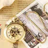 Pocket Watches Vintage Silver Gold Smooth Hand Wind Mechanical Watch Men Women Stainless Steel Fob Clock Chain Pendant Steampunk