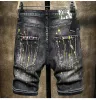 Straight leg jeans men's badge torn Stretch black jeans Men's fashion slim fit wash motorcycle jeans panelled hip hop pants CHG23080311