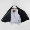 Party Masks Ceppy Nun Mask Cosplay Horror Latex Masks With Headscarf Full Face Helmet Halloween Dress Up Masquerade Party Costume Props L230803