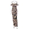 Casual Dresses 2023 Off Axla Zebra Print Maxi Dress Criss Cross Backless Long Beach Women Summer Elegant Party Skinny