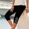 Pantaloni da donna Casual Pizzo Capris 2023 Estate Elastico Vita alta Slim Fit Tinta unita Abbigliamento quotidiano Soft Hollow Decal cucito