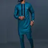 Survêtements pour hommes africain mâle 2 pièces ensemble imprimé à manches longues haut pantalon pantalon style ethnique décontracté mariage gentleman costume tenues vêtements 230803