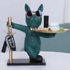 Decorative Objects Figurines French Bulldog Sculpture Dog Statue Decorative Figurine Storage Metal Tray Coin Piggy Bank Entrance Key Snack Holder 230802