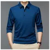 Polos para hombre, ropa de calle, polos sólidos a la moda para hombre, camiseta de primavera y otoño, ropa coreana de manga larga con solapa fina para hombre, Tops de negocios 230803