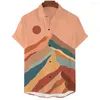 Мужские повседневные рубашки для 3D горы Fuji Print Top Hawaiian Summer Loom Loom Fuse Fuse Olde