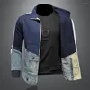 Herrenjacken Four Seasons Denim Patchwork Hoodie Männer Stehkragen Casual Retro Cardigan Mantel