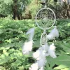 Vente chaude Dream Catcher Blanc Plume Net Avec 2 Anneaux Dreamcatcher Artisanat Pour Suspendre Décoration Accessoires Cadeaux D'anniversaire LL