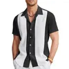 Camisas casuais masculinas, moda verão, praia, boliche, listrada havaiana, manga curta, manga curta, botão, camisa, roupas masculinas