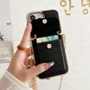 iPhone 15 14 13 12 Pro Max Leather Card Pocket Back Shell Electroplated TPU 커버 어깨 체인 스트랩 스트링 설계자 용 최고의 패션 삼각형 휴대 전화 케이스