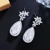 Fashion Charm Drop Designer Oorbel voor Vrouw Feest Luxe Koper Wit AAA Kubieke Zirconia Bloem Bruiloft Verloving Dames Diamant Oorknopjes Sieraden Cadeau