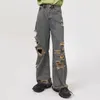 Männer Jeans FEWQ Vintage Y2k Ripped High Street Männliche Gerade Denim Hosen Bettler Hosen Casual 2023 Frühling Mode 9A3171