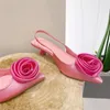Sandals Summer Fashion Back Strap Sandals Flower Decoration Pump Pink Pointed Toe Slingback Shoes Brand Wedding High Heel Mules 230802