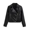 Women's Leather Korean Autumn 2023 Short Faux PU Jacket With Belt Lapel Motorcycle Black Zip Biker Coat Streetwear