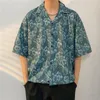 Camisas casuais masculinas azul manga curta camisa estampada verão fino cool top vintage manga havaiana praia turismo lazer roupas masculinas
