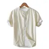 Herren-Freizeithemden, Leinen-Kurzarmhemd für Herren, weiße Jugendbasis, lockere und atmungsaktive dünne Baumwolle mit halben Ärmeln