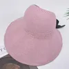 Wide Brim Hats Womens Ladies Summer Foldable Sun Hat Anti-UV Beach Visor Caps Empty Top Straw Fashion Bow-knot Breathable Cap