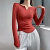 Damen-T-Shirt, lässig, langärmelig, weiße T-Shirts, Damenmode, Frühling und Herbst, schlank, rosa, schwarz, Damen-Oberteile, sexy V-Ausschnitt, weiche Damen-T-Shirts 230802