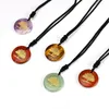 Pendant Necklaces Natural Gems Tree Of Life Healing Reiki Crystal Amethyst Chakra Round Engraved Stone Charms For Necklace Jewelry Making