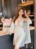 Vêtements de nuit pour femmes mode été Satin Robe Kimono ensembles pour femmes Sexy dentelle pyjamas Robe de bain Robe de nuit pyjamas fête de mariage