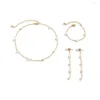 Halskette Ohrringe Set Korean Mode Imitation Perlen Kettenarmband Tropfen für Frauen Mädchen süßer pierender Ohrring Hochzeit Schmuck