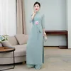 Etniska kläder 2023 Kvinnor Flower Printing Aodai Vietnam Cheongsam Set Chinese Traditional Dress Top Pants