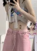Dżinsy damskie koreańskie kawaii y2k workowate różowe dżinsy mody mody oversize niski wzrost dżinsów dżinsów z szerokości nóg.