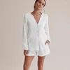 Kadın pijama 2023 Yaz Pijamaları Çift Katmanlı Keyin Uzun Kollu Şortlar Tüm Pamuk Klimalı Takım Moda Beyaz Ev Seti V-Neck