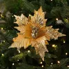Adornos navideños para árboles, 26cm, dorado, blanco, rojo, con lentejuelas, franela, flor de simulación, esquejes DIY, decoración, bastón de caramelo