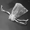 Chopsticks 200 PCS Organza Wedding Gift Bags Drawstring Jewelry Pouch Silver White Snowflakes Printed Sheer Party Favor