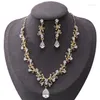 Haarspeldjes Luxe Crystal Leaf Bridal Sieraden Sets Strass Kroon Tiara Ketting Oorbellen Set Voor Bruid Afrikaanse Kralen Gift